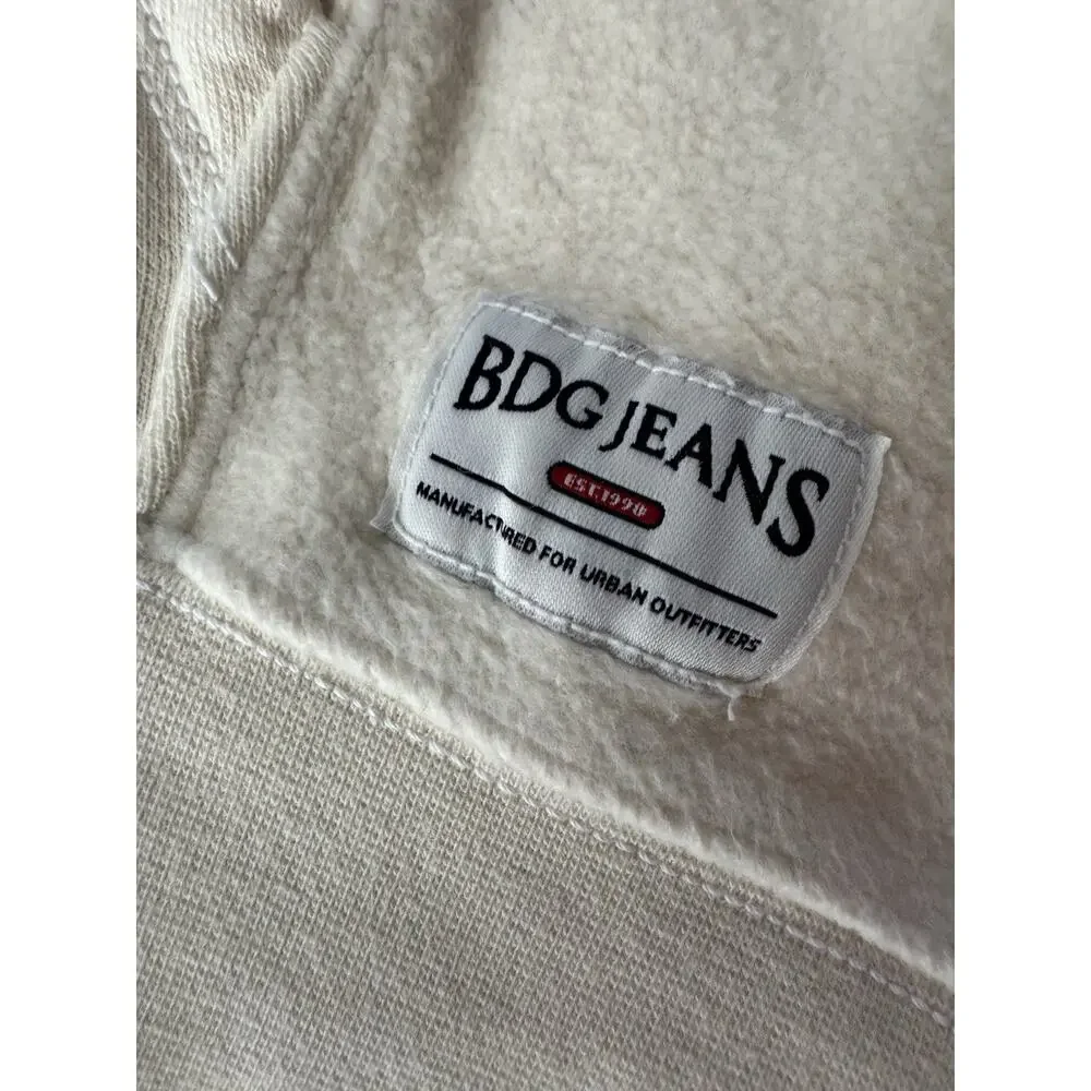 BDG Womens Oversized Cropped Size Medium Cream Colored Hoodie Split VNeck #NE